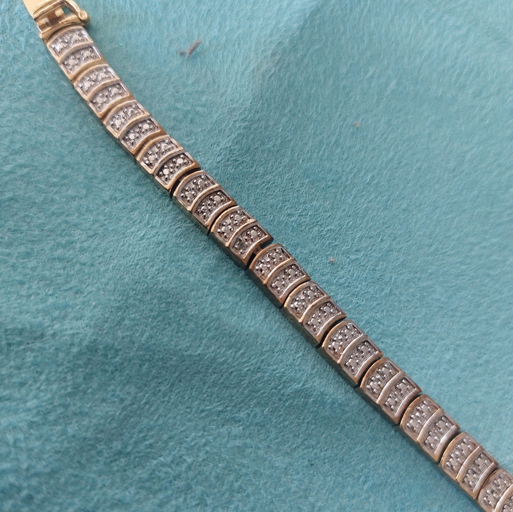 Vintage Gold Plated 925 Two-Tone Ladies Link Tennis Bracelet, Estate Jewelry
